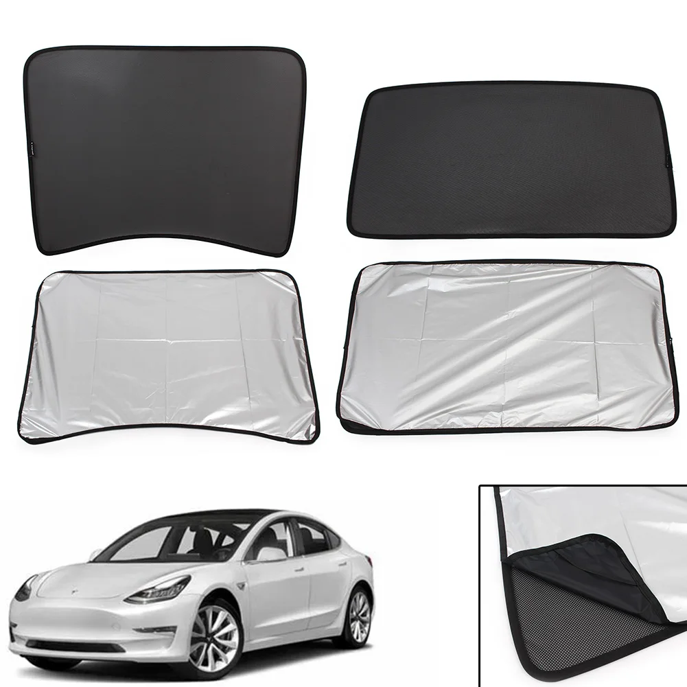 4Pcs Car Front Rear SunShade Mesh Sunroof Sun Shade Skylight Curtain Cover For Tesla 2017 2018 2019 Model 3