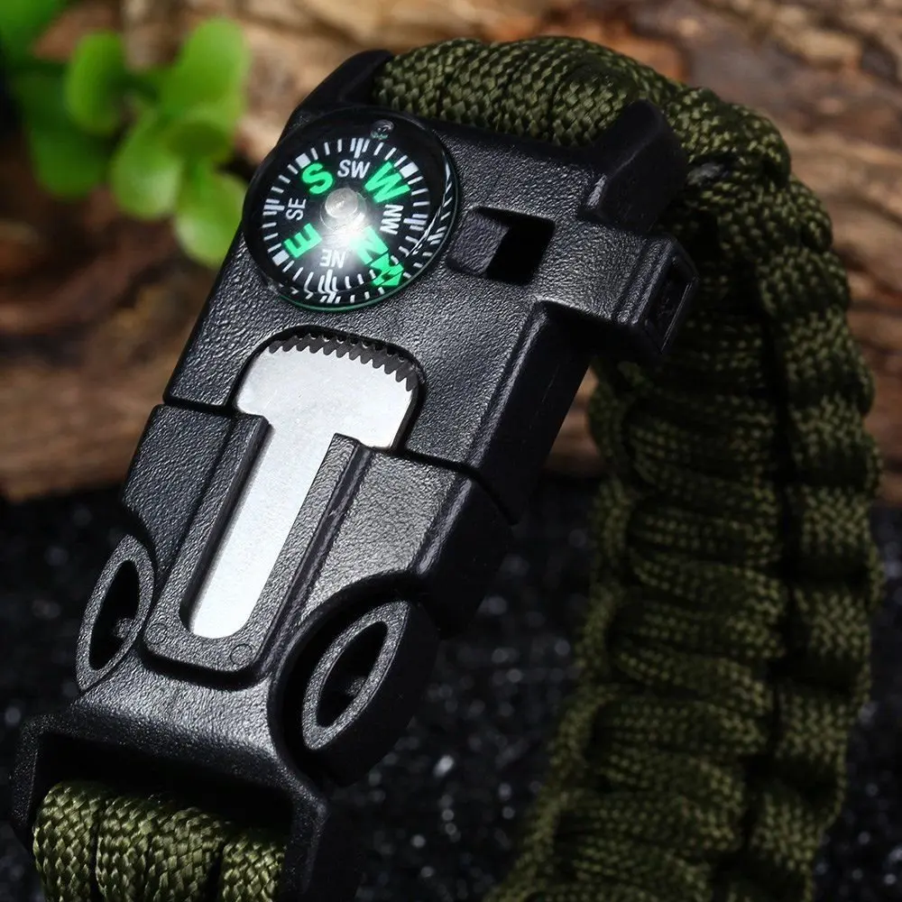 Outdoor Emergency Survival 550 Paracord Bracelet Whistles Scraper Compass Multi Functional Camping Hiking Parachute