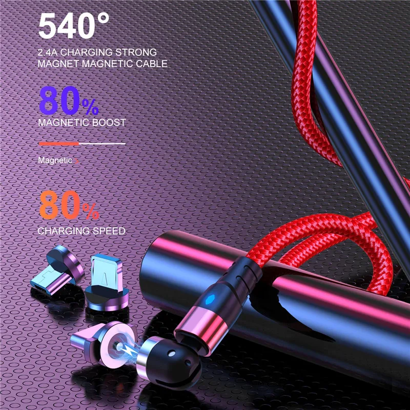 LED 540 Magnetic USB Cable Fast Charging USB type C Cable Magnet Charger Micro Cable For iPhone 14 Xiaomi oppo mi Samsung Huawei