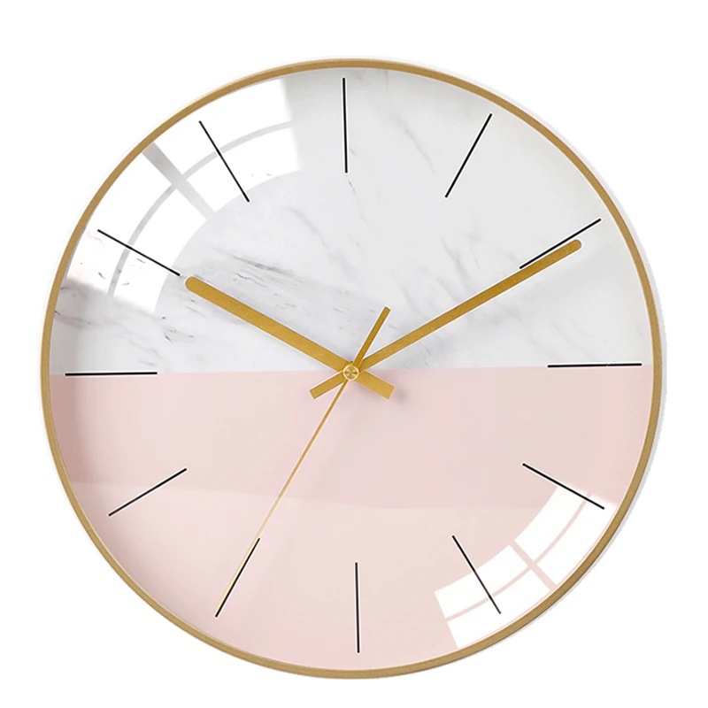 

Modern Simple Round Hang Clock Marbling Metal Frame Mute Art Home Decoration Nordic Style Wall Clock For Living Room Wall Layou