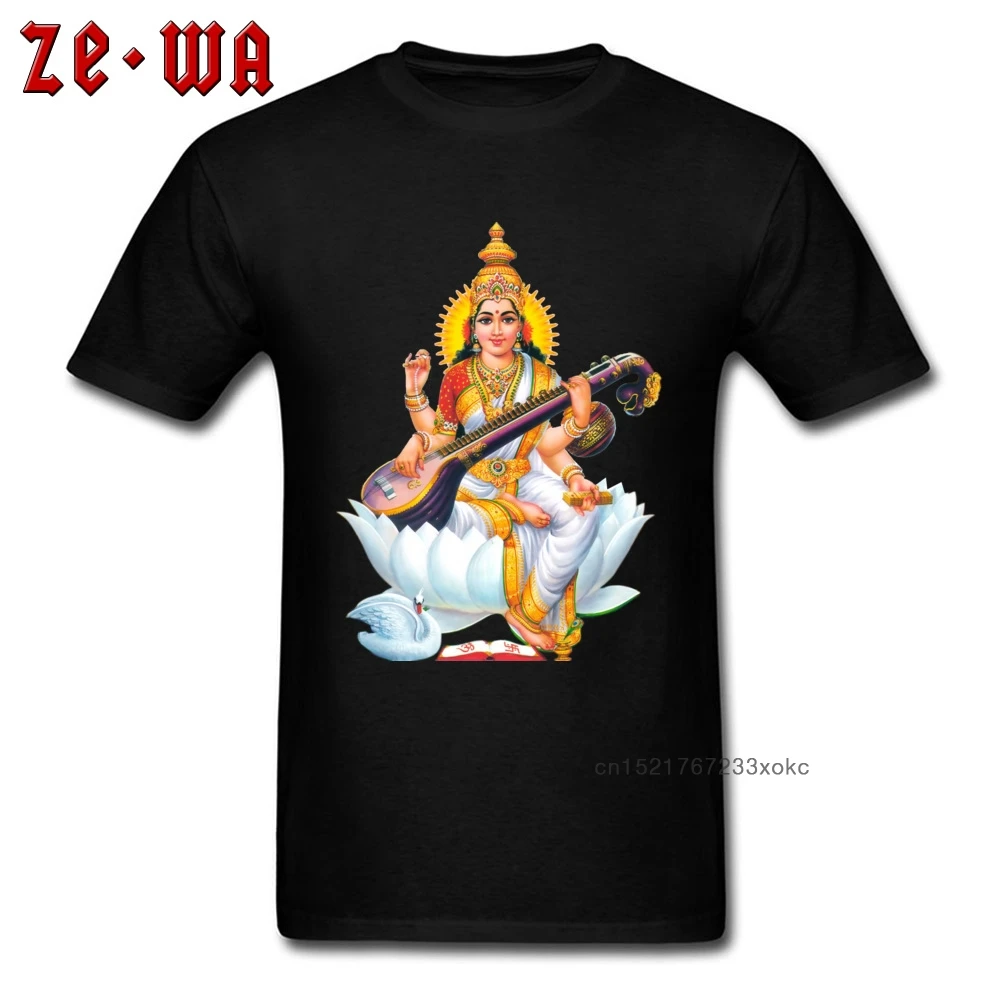 Saraswati T-shirt God Printed On Men T Shirt Custom Design Adult Clothes Plus Size Black Tops & Tees Indian Hinduism Designer