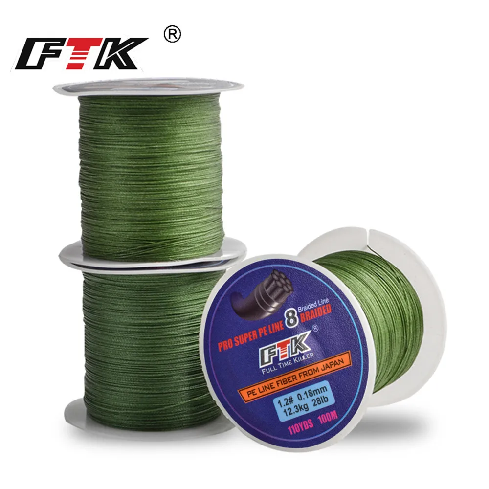 FTK 100m 8Strands PE Braided Wire Fishing Line 0.16-0.40mm 25-90lb 10.5-40.3kg Incredibly Strong Multifilament Fiber Line