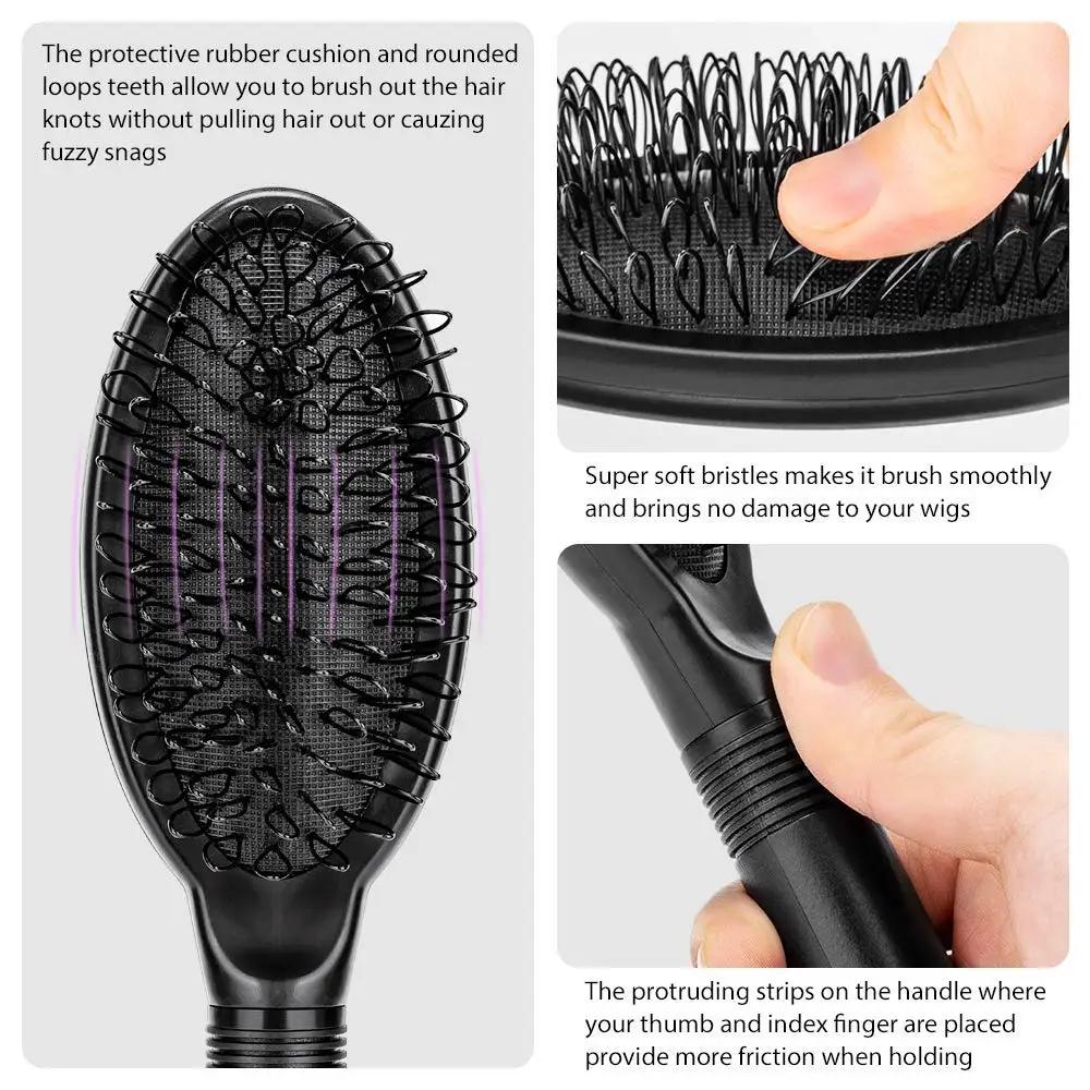 One Piece Brush Bristle Comb Massage Anti-Static Dark Brown Color Hair Extension Loop Brush Wig Care Comb Black Pink