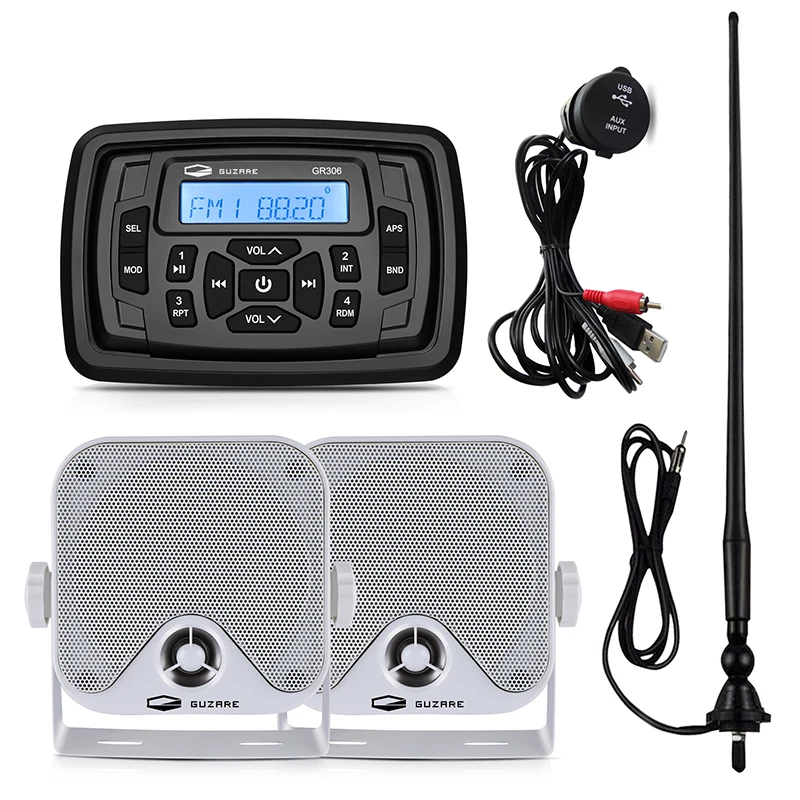 

Marine Stereo Bluetooth Media Receiver Boat Radio Audio System Car MP3 Player+4 inch Marine Speakers+FM Antenna+USB Audio Cable