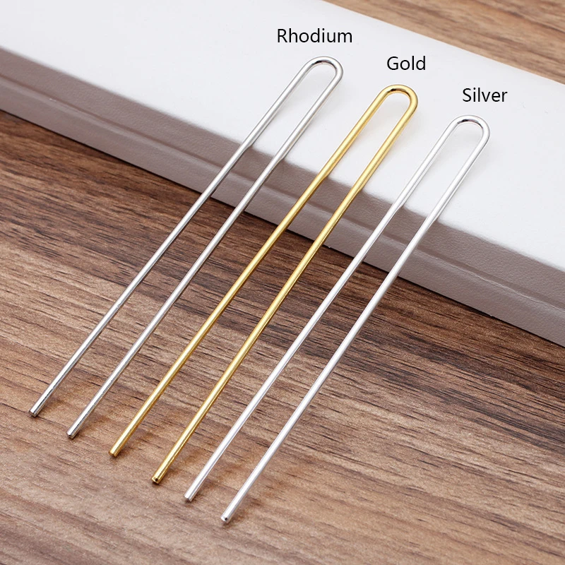 10pcs DIY Hair Sticks 110x2mm Raw Brass Gold Color U shape Hair Pins Blank Base Setting for Women Hair Jewelry Making Wholesale