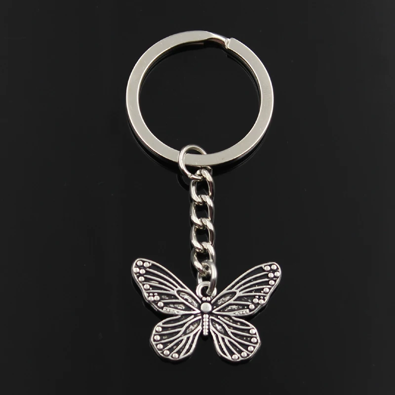 Fashion Keychain 20x30mm Butterfly Silver Color Pendants DIY Men Jewelry Car Key Chain Ring Holder Souvenir For Gift