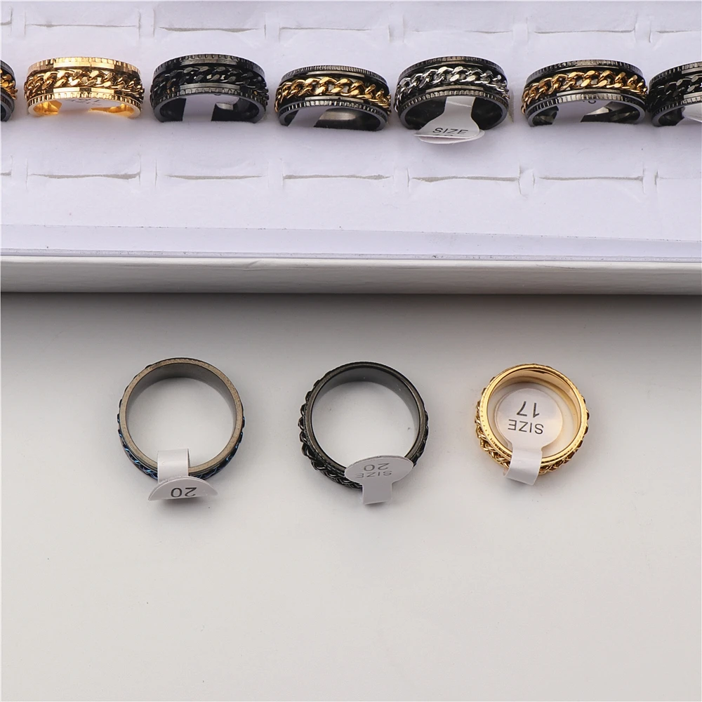 20pcs/lot Cool Chain Stainless Steel Rings Finger Ring For Women Men Jewelry Party Gifts Mix Color Wholesale