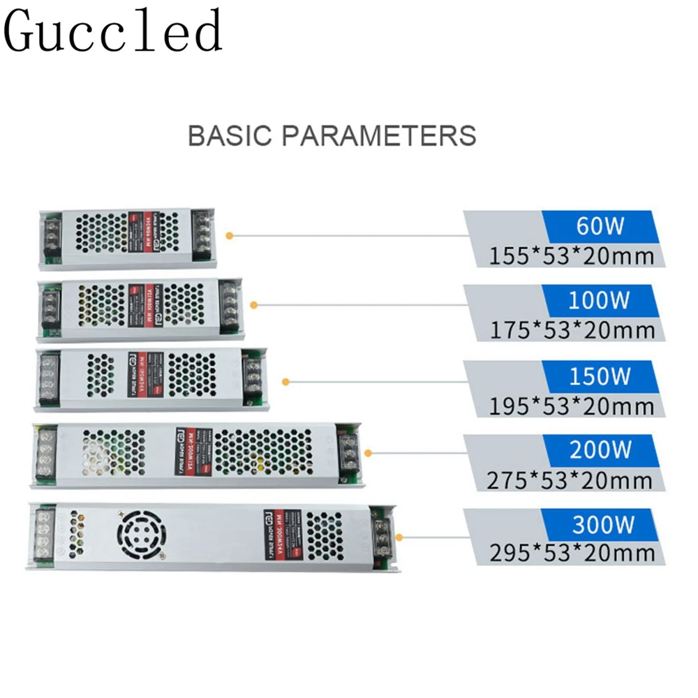 Long/Ultra Thin DC12V/24V LED Lighting Transformers 60W 100W 150W 200W 300W Driver Power Adapter Switch Power Supply