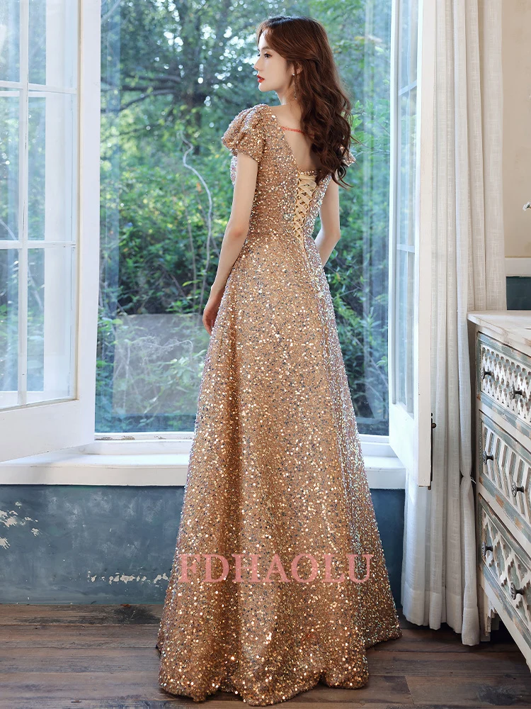 FDHAOLU FU80 Abendkleider mit Pailletten, A-Linie, bodenlang, ärmellos, elegant, Bling, Übergröße, maßgeschneidertes Damen-Formalkleid