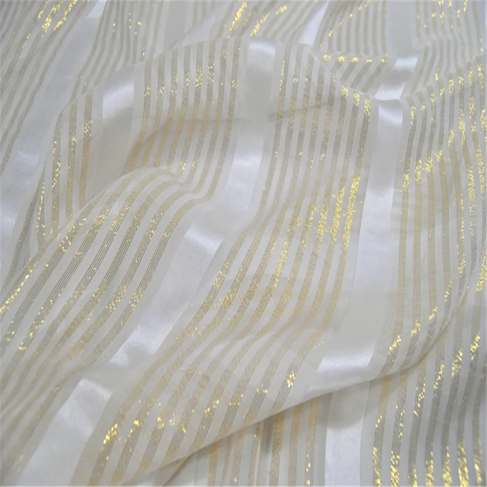 Comfortable Feeling Great Material Newest Hot Sale Golden Stripe Design Shiny Silk Metallic Lurex Fabric for Nice Women Dress