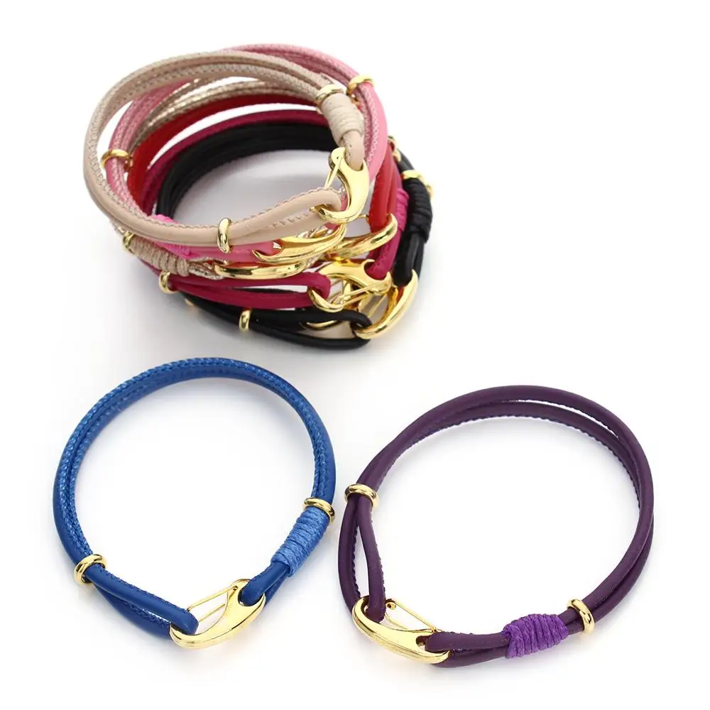 أساور جلدية ذات طبقة معدنية مزدوجة للنساء ، سحر متعدد الألوان ، جلد الغنم اليدوي ، مجوهرات الموضة #2