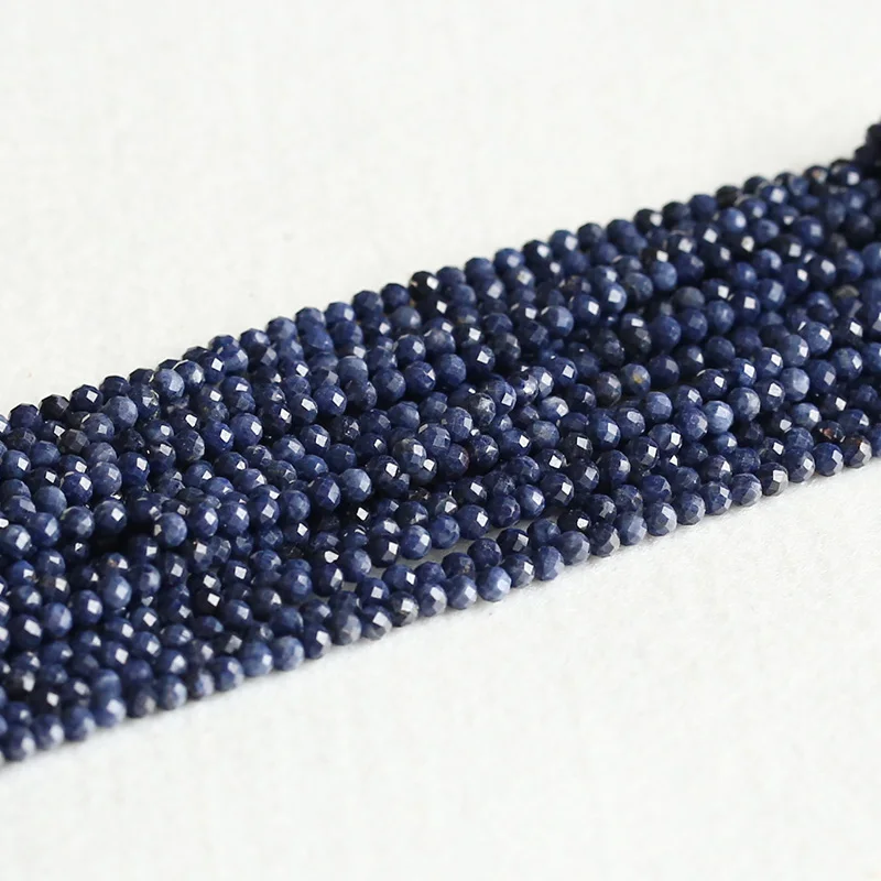 2 Strands Wholesale Natural Genuine Blue Sapphire Faceted RoundLoose Small Beads 15