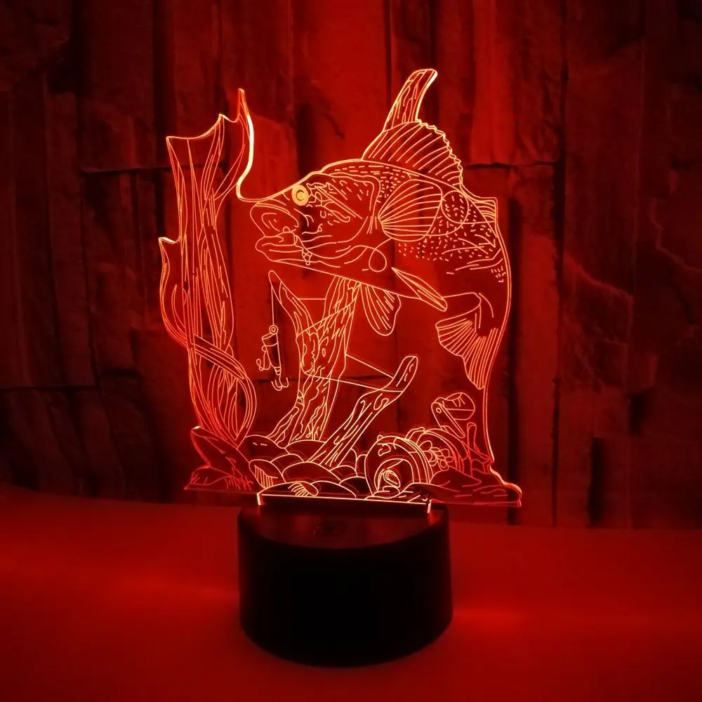 Lampada da pesca 3D Illusion Night Light LED lampada da tavolo da scrivania per pesci 7 cambia colore decorazioni per la casa luci regali di compleanno giocattoli per ragazzi bambini