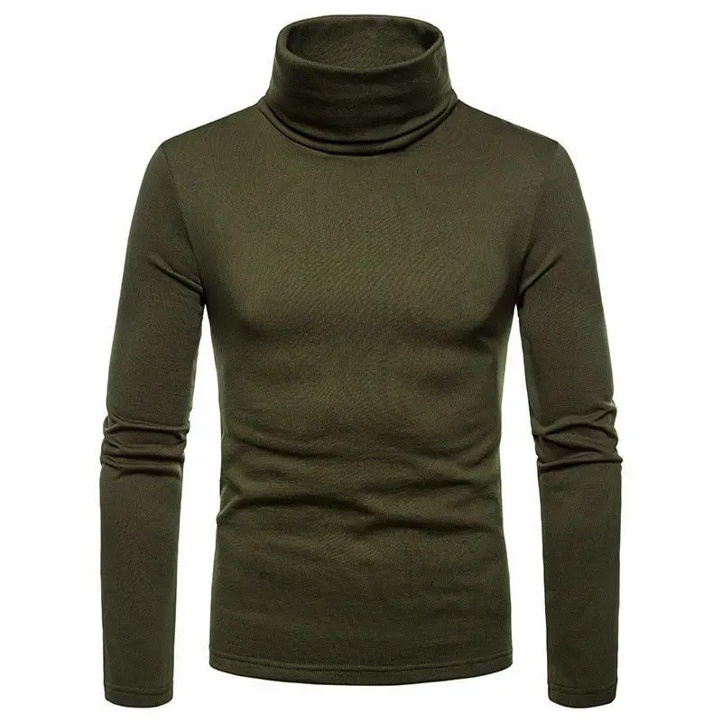 Autumn Winter Tops Fashion Mens Casual Slim Fit Basic Turtleneck Knitted Sweater High Collar Pullover Male Double Collar M-2XL