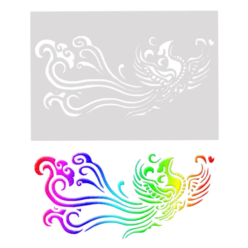 2pc Dragon Phoenix Pattern Painting Template Stencils For Wall Scrapbooking Diary Stamp Album Coloring Embossing Decor Reusable