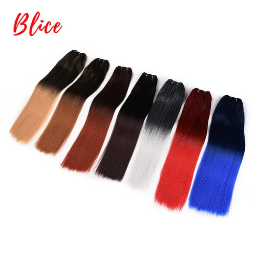 Blice-18-26 인치 합성 헤어 익스텐션, 1 개/팩 번들, 웨프트 야키 스트레이트 위빙, 옴브레 컬러, Kanekalon 헤어, 레드, 그레이