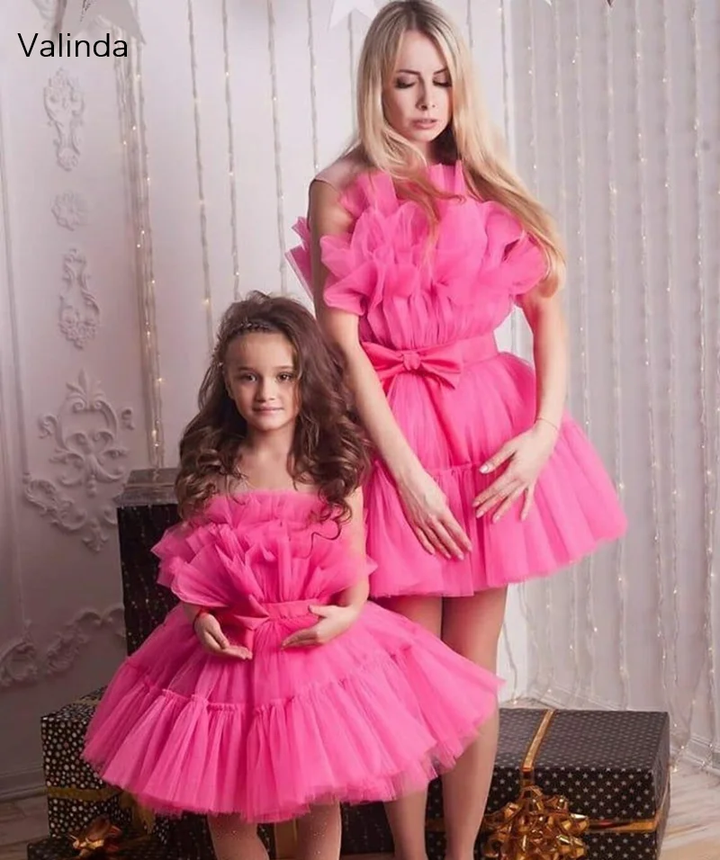 

Ruffle Tulle Dresses Girl Short Birthday Party Pageant Gowns New Year Formal Wear