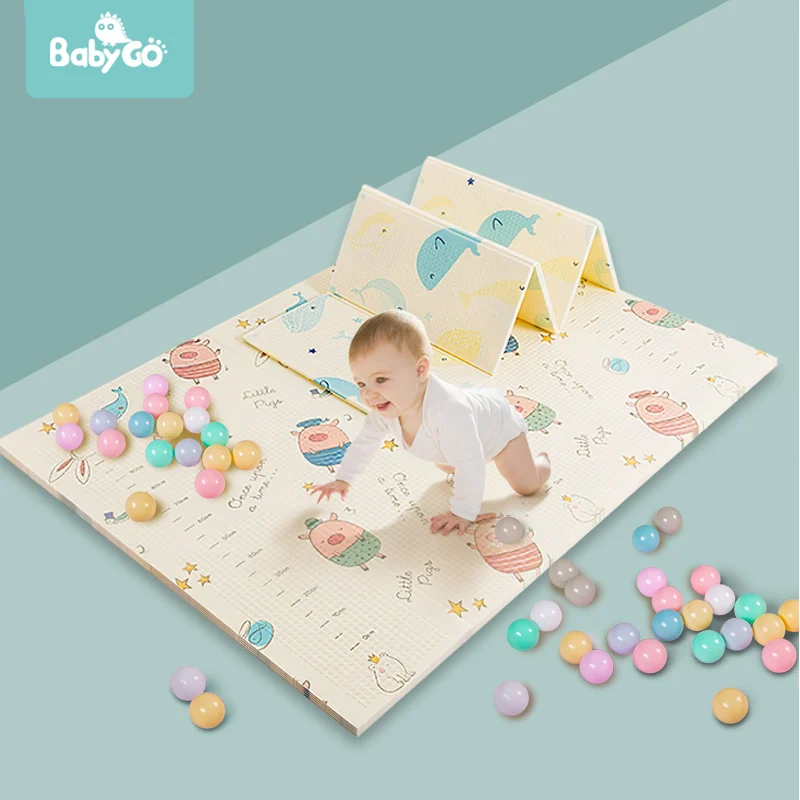 BabyGo Baby Foldable Play Mat XPE Tasteless Double Sides Crawl Mat Thickened Active Play Blanket Baby Room Crawling Pad150*195CM