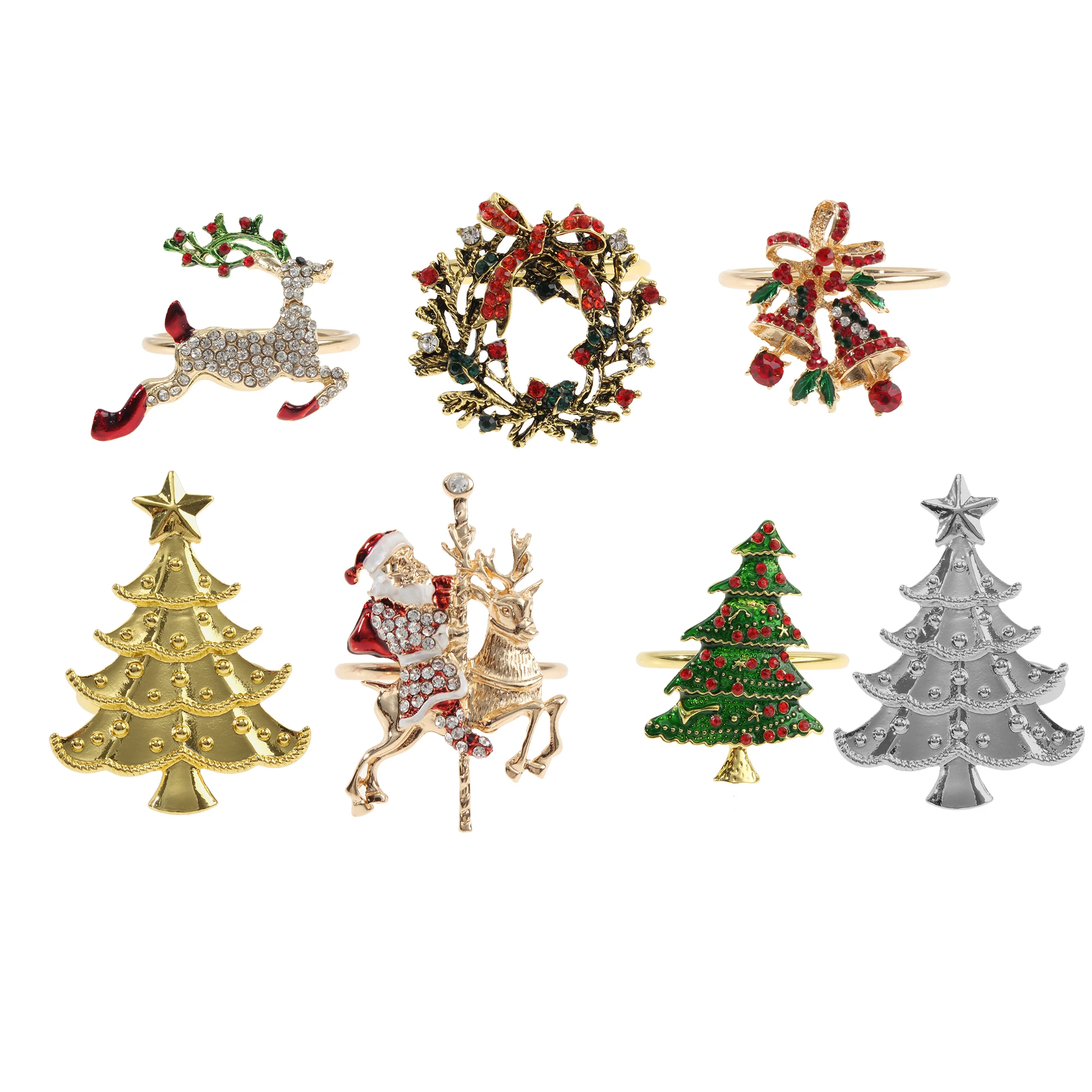 Metal Christmas Tree Napkin Buckle Bow Flower Wreath Mouth Ring Napkin Ring Wedding Hotel Table Supplies Circle Decoration Gifts