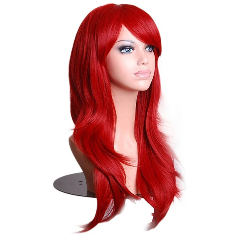 Soowee Wavy Long Blue Gray Cosplay Hair Synthetic Wigs Hair Pink Wig with Bangs for Women Fake Hairpieces