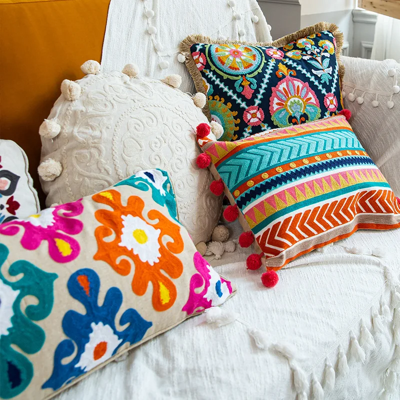 

Ethnic style cotton embroidery throw pillowcase home decor indoor cushion covers