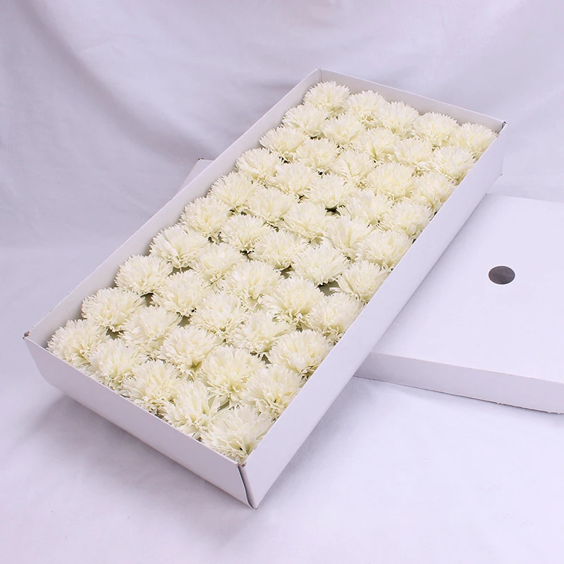 50pcs/set 5 Layers 6cm Artificial Carnation Soap Flower Head Eternal Flowers Handmade DIY Material Bouquet Mother\'s Day Gift Box