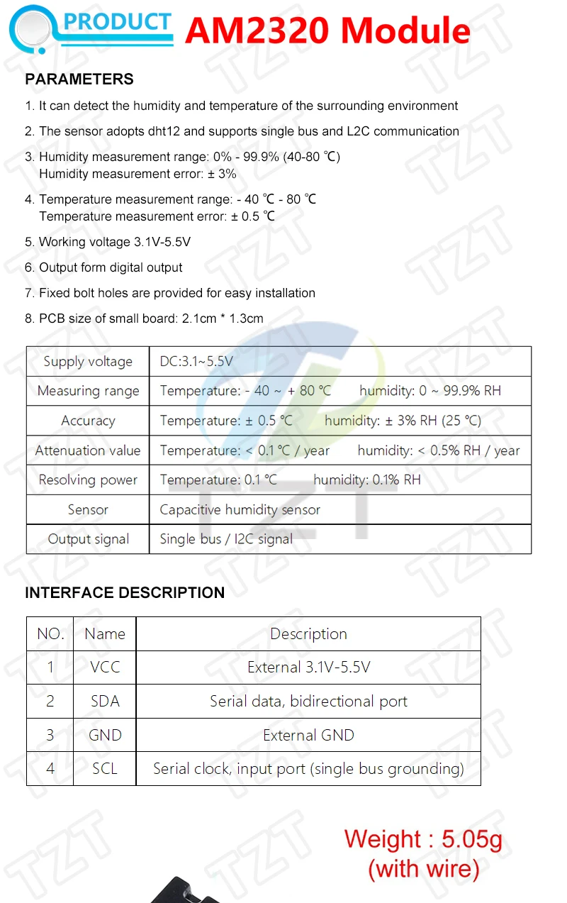 Digitale Temperatur- und Feuchtigkeitssensoren TZT DHT11 DHT22 AM2302 AM2301 AM2320 MW33 Sensor und Modul für Arduino elektronisches DIY – Detail 14