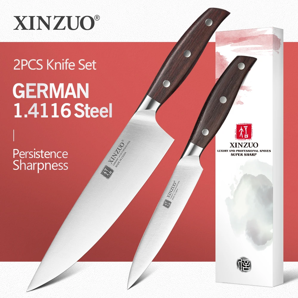 

XINZUO 2PCS Knife Set Utility Chef Knife German 1.4116 Stainless Steel Red Sandalwood Handle Cutting Meat Slicing Chef Knives