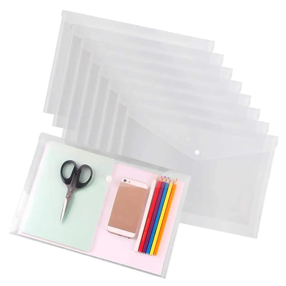 5PCS/Set A4 Size Plastic Envelopes Clear Document File Envelope Folders with Snap for School Home Office Organization