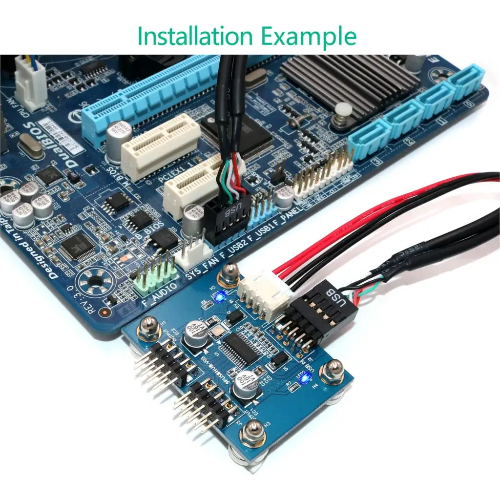 Cable USB 9Pin Motherboard Header Splitter HUB 1 to 2 Extension Cable Adapter 9-Pin Connectors with SATA Power Cable Magnet Foot