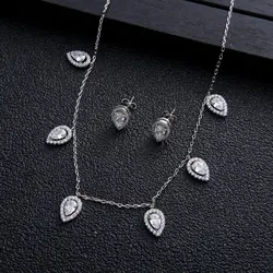 Trendy Wedding Water Drop Necklace Earrings For Women Accessories Full Cubic Zirconia Bridal Jewelry Sets Mujer Moda D1443