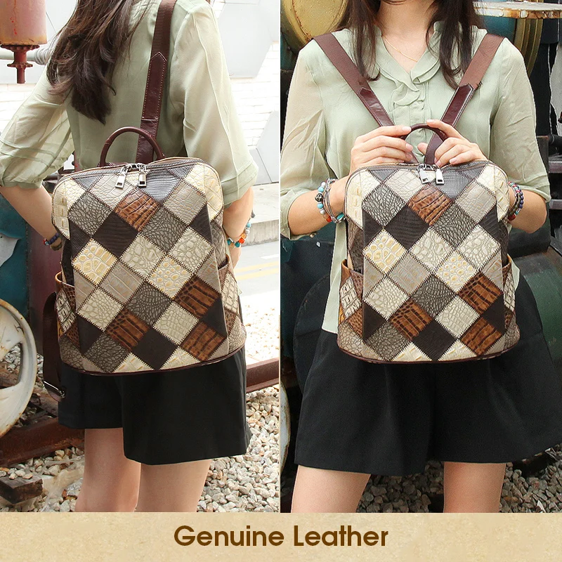 Cobbler Legend Retro Backpack Women Genuine Leather Shoulder Bags 12 Inches Travel Bag For Lady Patchwork Multicolor Laptop Bag