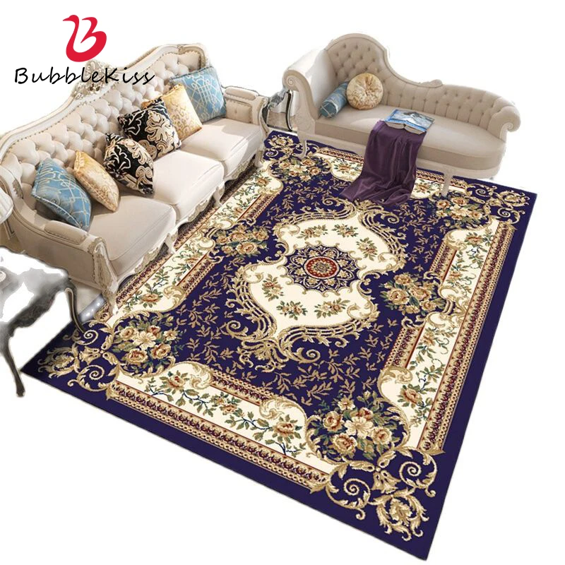 Bubble Kiss European Style Carpet Gold Floral Pattern Rugs Light Luxury Living Room Floor Mat Red Hotel Lobby Anti Slip Foot Pad