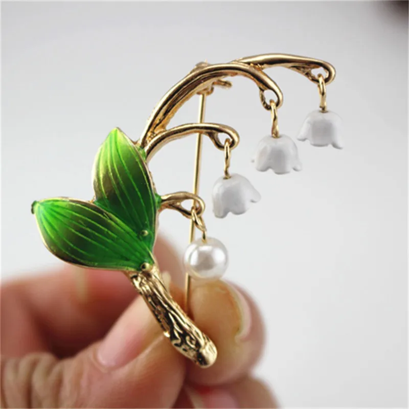 Enamel White Floral Leaf Brooch For Women Lily Of The Valley Brooch Pin Jewelry Supplies For Women Pins Broche New