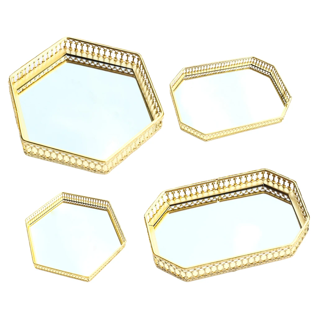 Mirrored Glass Vanity Makeup Tray, Jewelry Trinket Decorative Tray Cosmetic