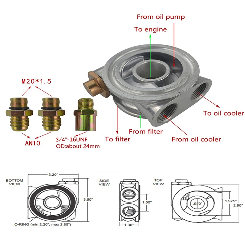 

OIL COOLER FILTER SANDWICH PLATE THERMOSTAT ADAPTOR 3/4" 16-UNF AN10 Fitting Oil Sandwich Adapter Car Accessories Auto Parts