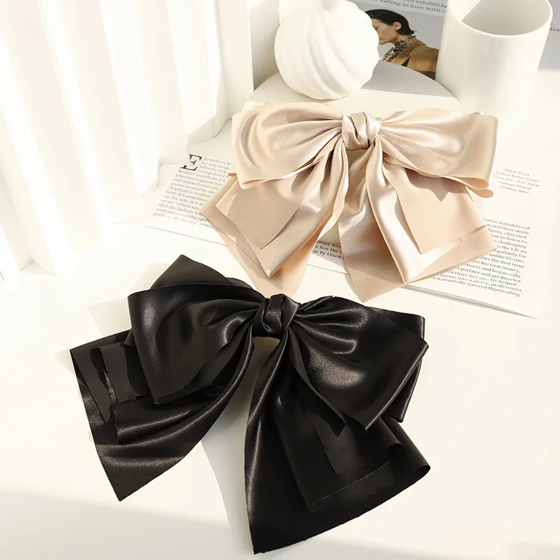 Girl Solid Color Oversized Bow Knot Hairgrips Hair Barrette Bohemian Hair Bow Elegant Satin Hair Clips Hair Accessories