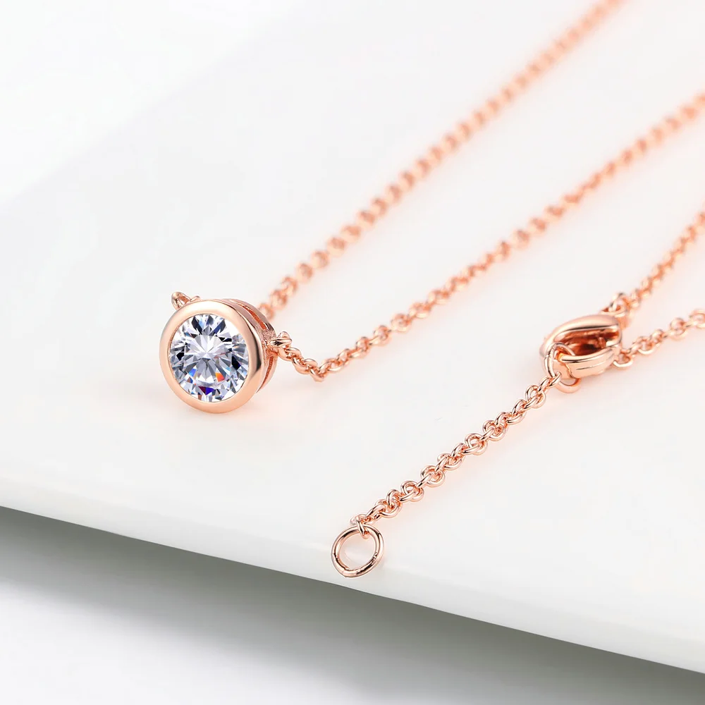 Double Fair Shiny Pendant Necklaces For Women Classical Round Crystal Choker Necklace Rose Gold Plated Fashion Jewelry N388