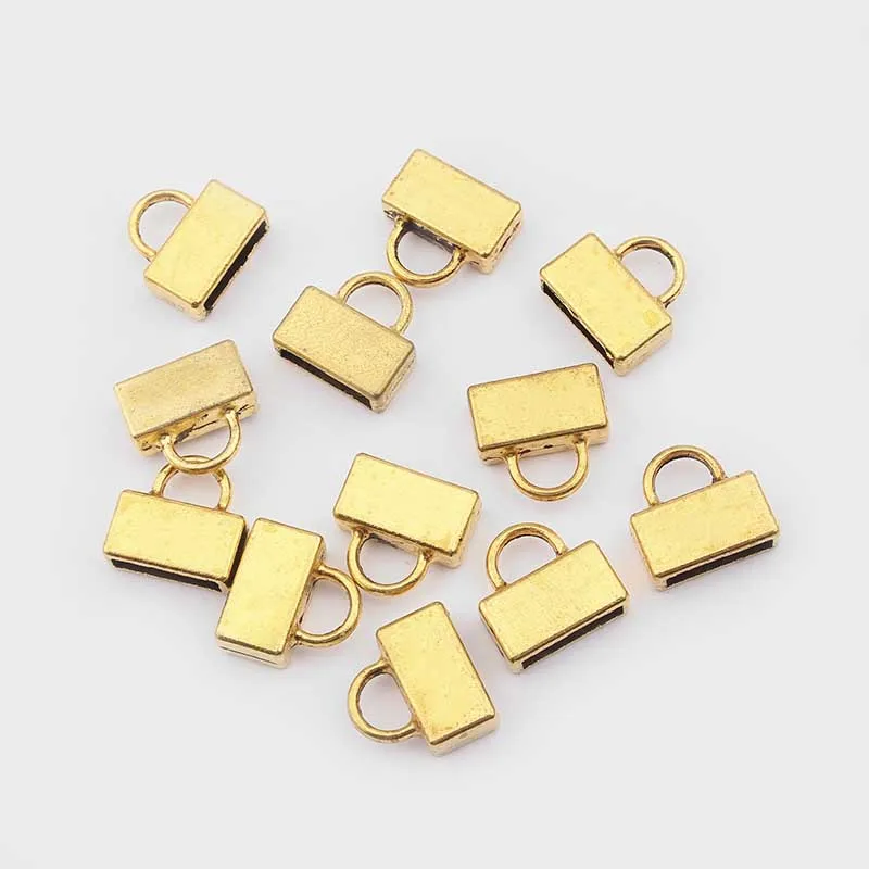 10pcs Tibetan Silver/Gold/Bronze/Copper Flat End Cap Clasps For 5mm 10mm Flat Leather Cord Bracelet Jewelry Findings Accessories