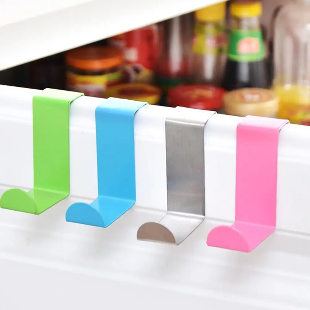 2pcs/set Stainless Steel Door Hooks Multipurpose Kitchen Towel Clothes Hanger Home Z-shaped Storage Bathroom Hang Hook Cabi B2T3