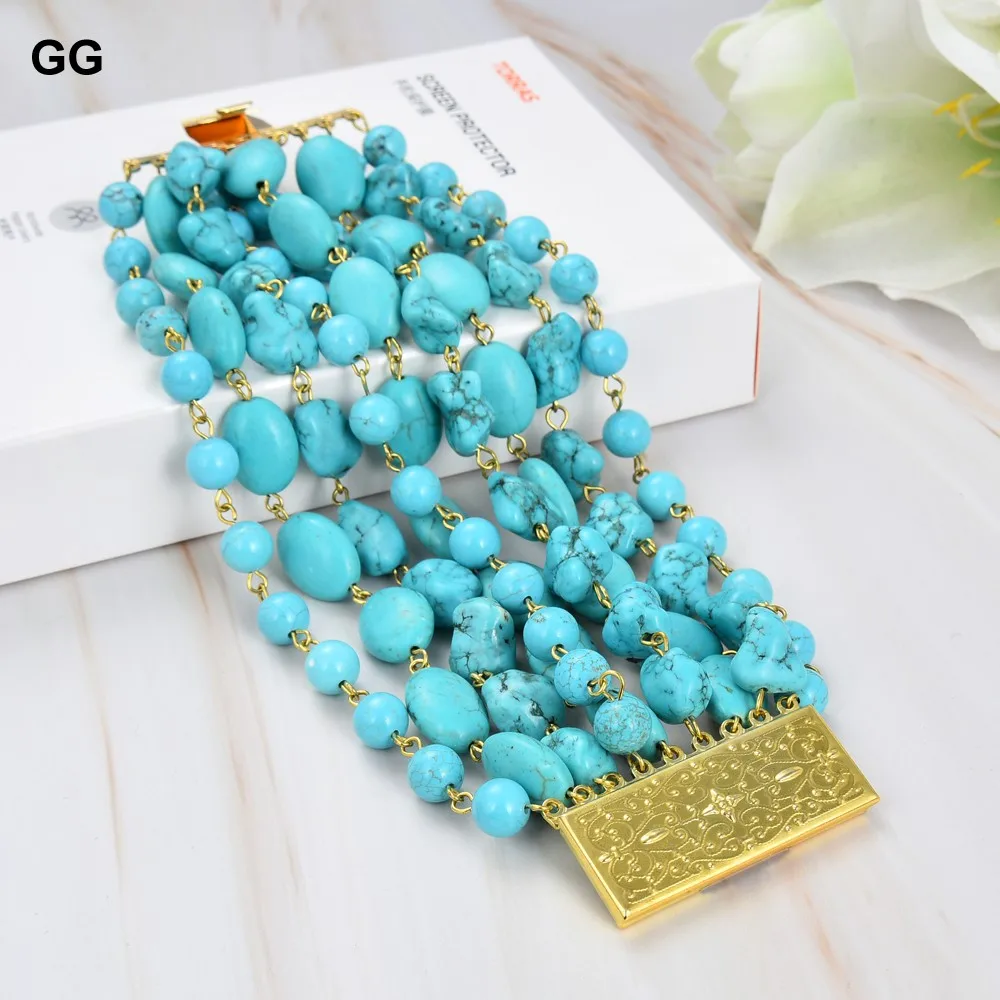 GG Natural 9 fili blu turchese gemme braccialetto di pietra carino per le donne