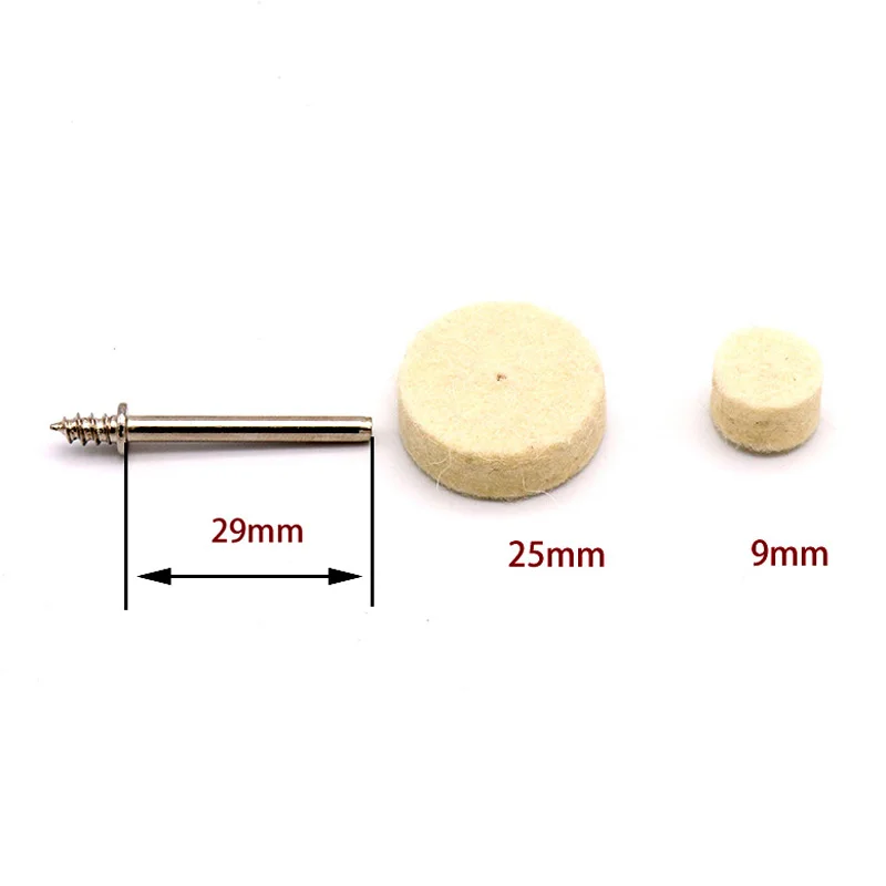 100 pçs lãs feltro polimento polimento roda redonda ferramenta + 2 haste para dremel rotativo macio feltro polimento polimento roda acessório