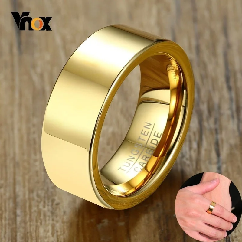 

Vnox Basic Tungsten Carbide Rings for Men 8MM High Polished Gold Color Male Anel Alliance Anniversary Gifts