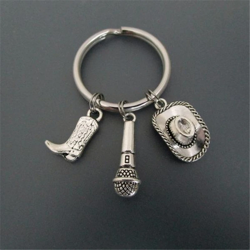 Country Music Keychain Microphone Key Ring Cowboy Accessories Microphone Keychain