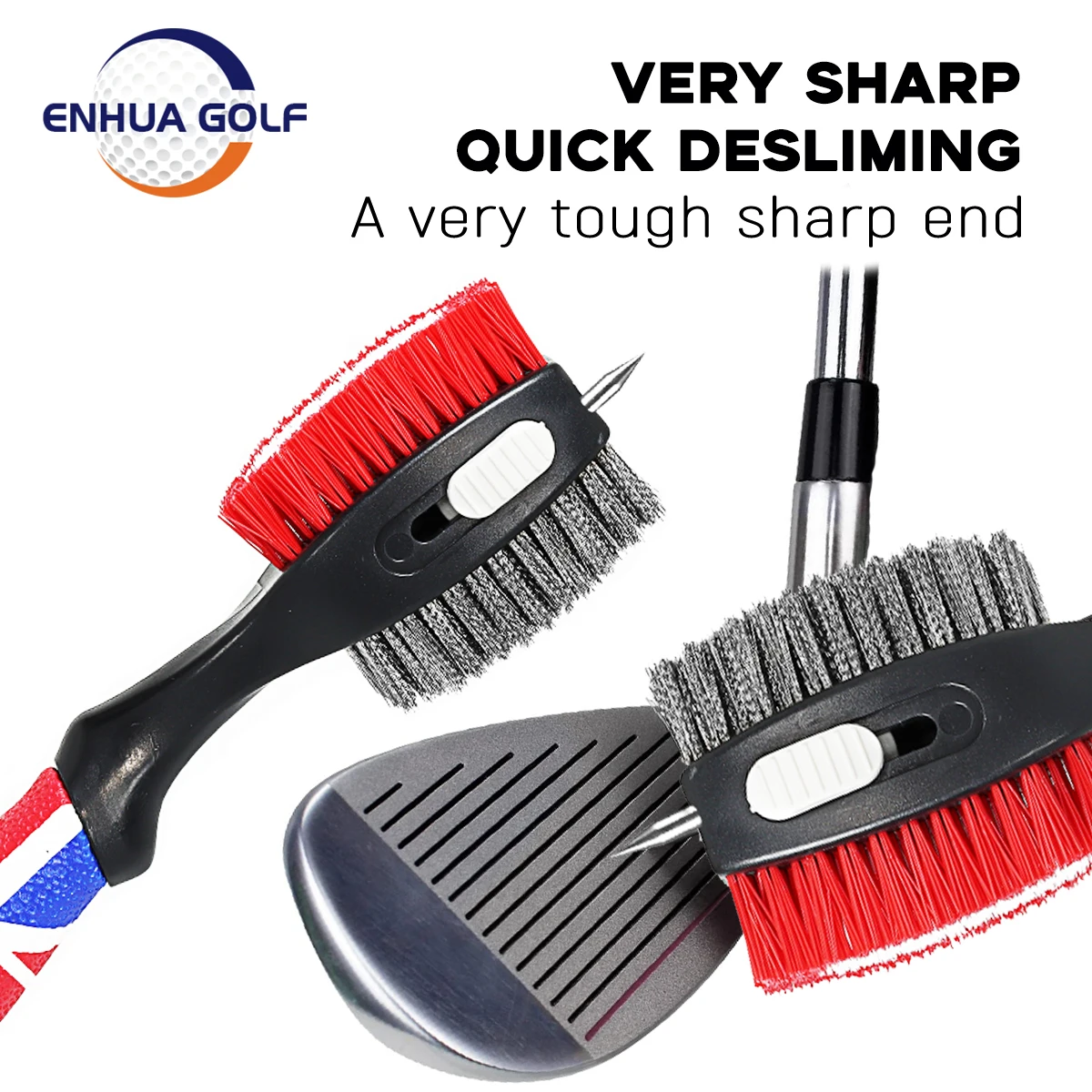 Golf Cleaner Flag Printing Golf Club Brush Cleaner Larger Size Head&Retractable Groove Cleaner, Durable Rubber Make Clean Easily