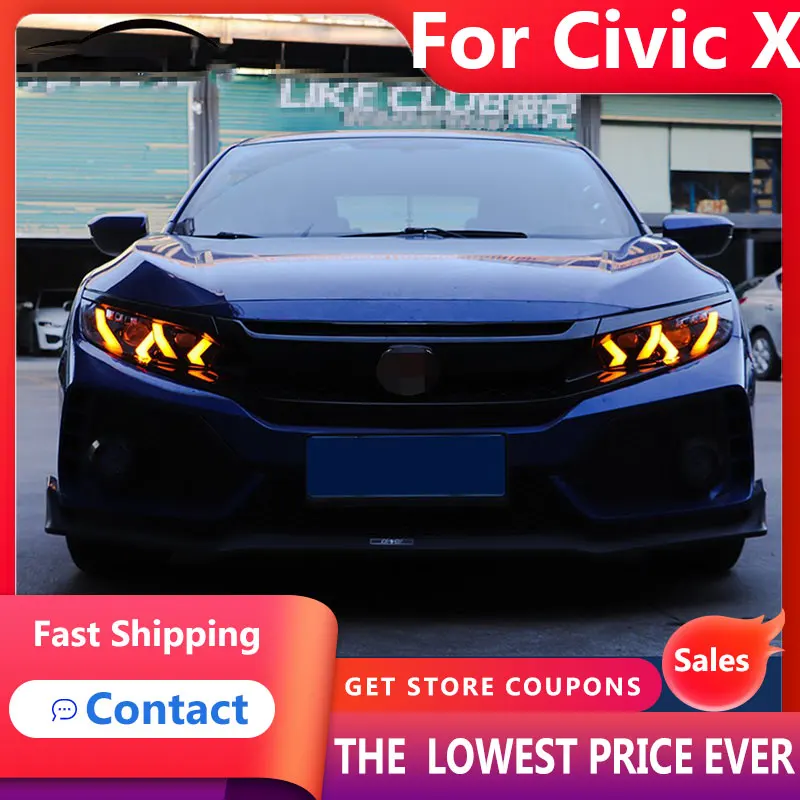 HANA for Civic X Headlights 2016-2020 New Civic LED Headlight DRL Animation LED High Beam Low Beam Accessories