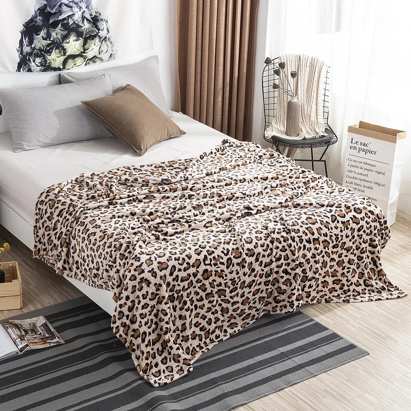 

Leopard Printed Winter Warm Flannel Blankets For Beds Soft Warm Fuzzy Mink Throw Faux Fur Coral Fleece Airplane Blanket