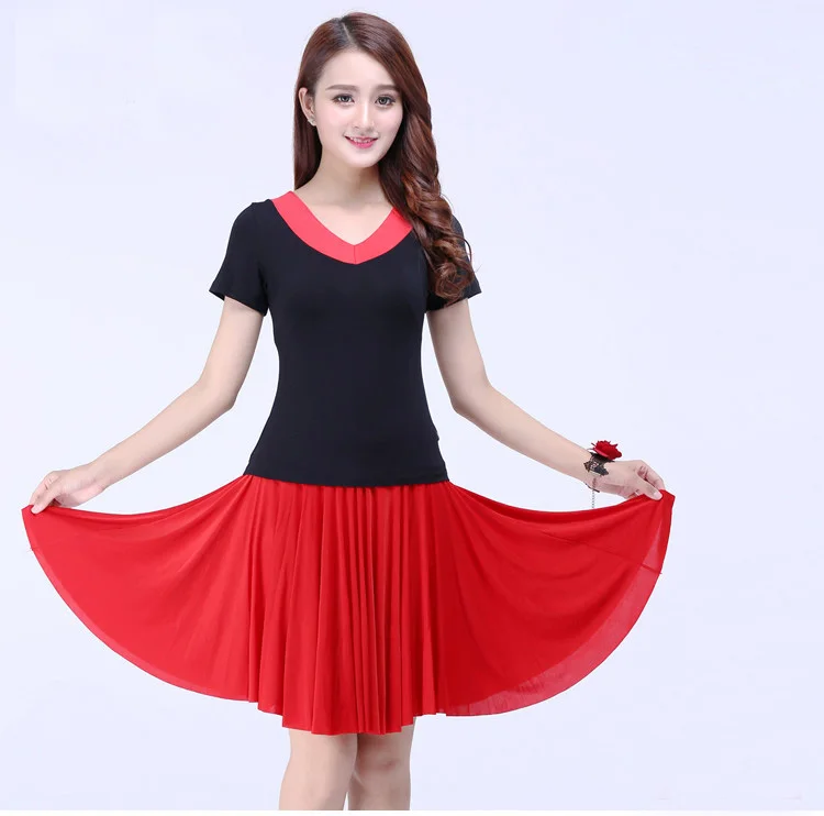 ละตินกระโปรงผู้หญิงห้องบอลรูมเต้นรํากระโปรงสีดําฝึกผู้ใหญ่เต้นรําละตินเต้นรําเสื้อผ้าจีบกระโปรง