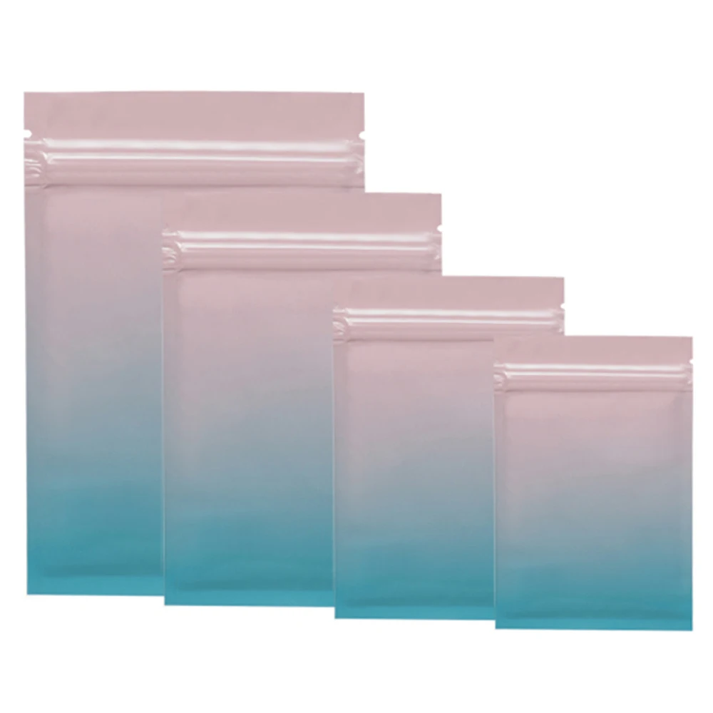 100pcs Resealable Pink Blue Gradient Smell Proof Zip Lock Mylar Bags Aluminum Foil Flat Ziplock jewelry Gift Food Package Bag