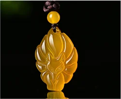 Natural Multicolor Jade Nine-tailed Fox Pendant Agate Necklace Fashion Charm Jewellery Carved Chalcedony Amulet Gifts for Women